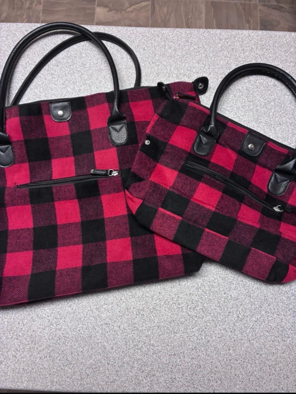 Plaid Tote and Crossbody Set - Black & Red